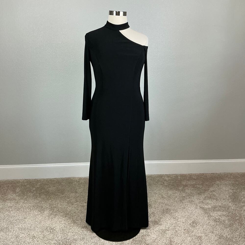 XSCAPE Cut Out Long Sleeve Halter Neck Sheath Evening Gown Black Size 16P Dress - Picture 2 of 12